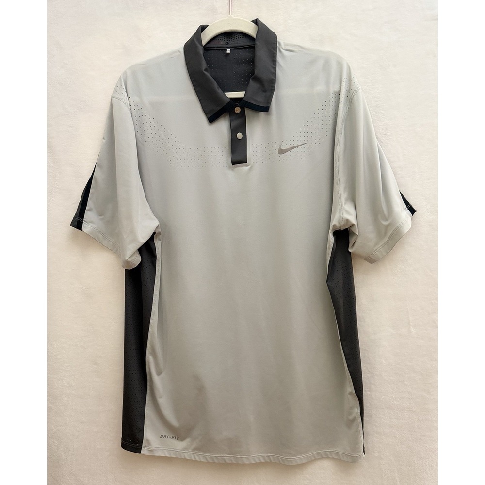 Tiger Woods Collection Polo Shirt Mens L Grey Black Golf Polo Shirt Athleisure
